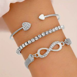 Silver Bracelet Set (3 Piece) - Infinity, Tennis & Bangle - NIP
